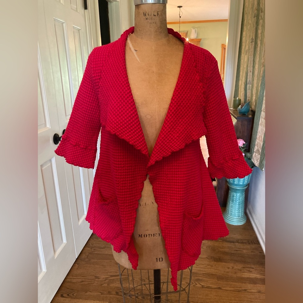 NWOT FOCUS Waffle Swing Cardigan Jacket 100% preshrunk Cotton RED SMALL